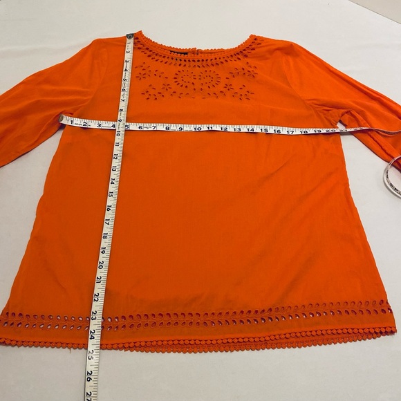 TALBOTS Embroidered Orange Cotton Blouse, M - Picture 3 of 4
